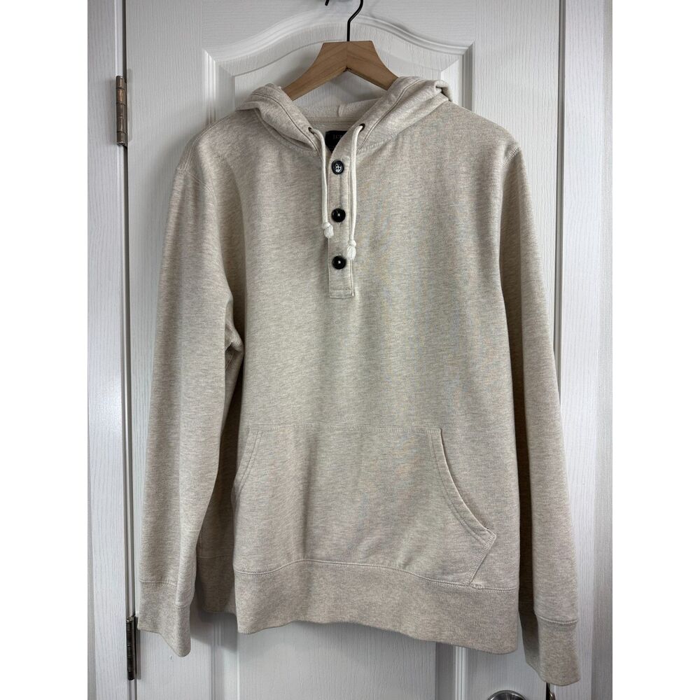 J.Crew Authentic Fleece Men's Large Oatmeal Henley Hoodie Pullover